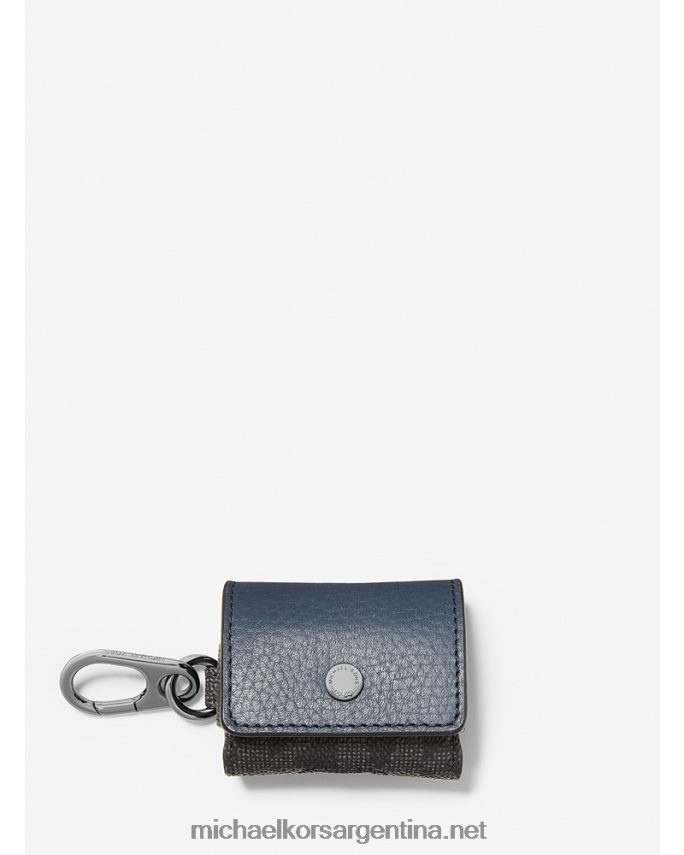 hombres azul marino/negro estuche de piel granulada y clip con logo para los airpods de apple Michael Kors T46HB03363