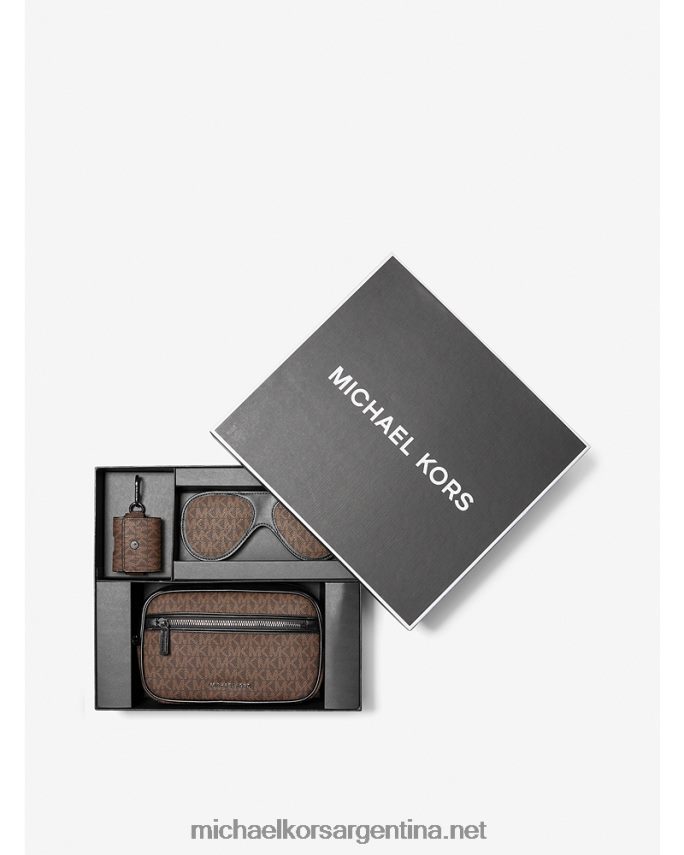 hombres marrón/negro Set de regalo de viaje 3 en 1 con logo Michael Kors T46HB03339