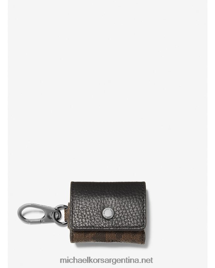 hombres marrón/negro estuche de piel granulada y clip con logo para los airpods de apple Michael Kors T46HB03361