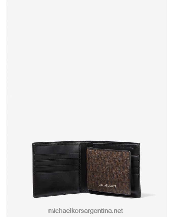 hombres marrón/negro cartera plegable con logo harrison y pasaporte Michael Kors T46HB03220