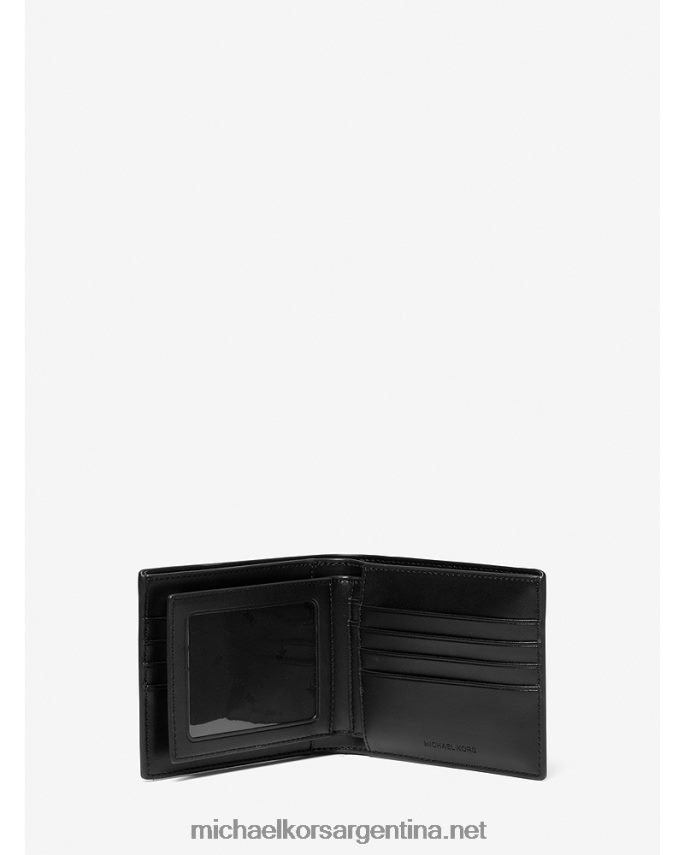 hombres negro cartera billetera harrison de piel flor floreada con pasaporte Michael Kors T46HB03239