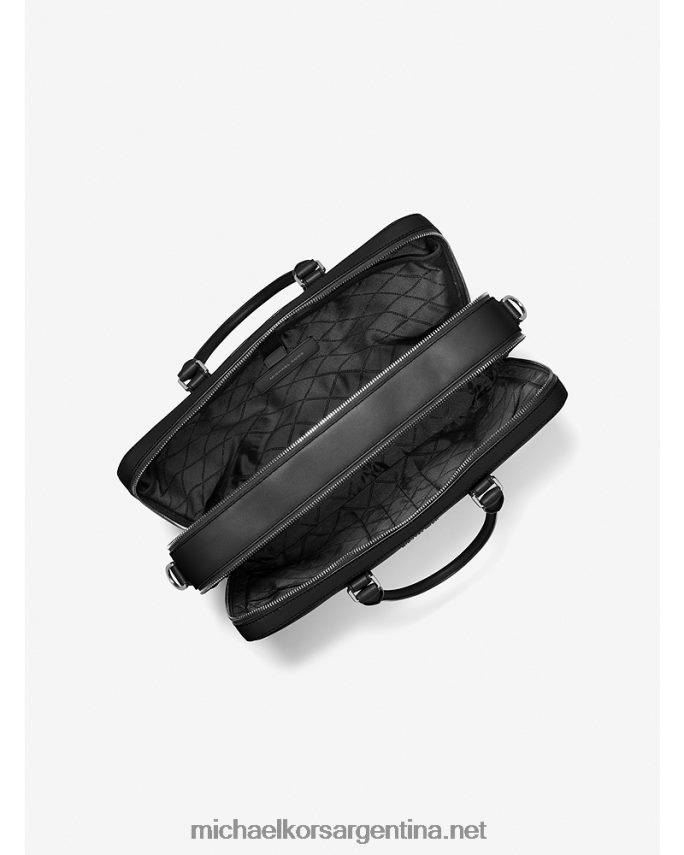 hombres negro maletín con doble fuelle de piel y logo hudson Michael Kors T46HB03190