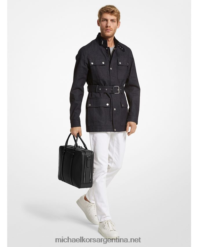 hombres negro maletín con doble fuelle de piel y logo hudson Michael Kors T46HB03190