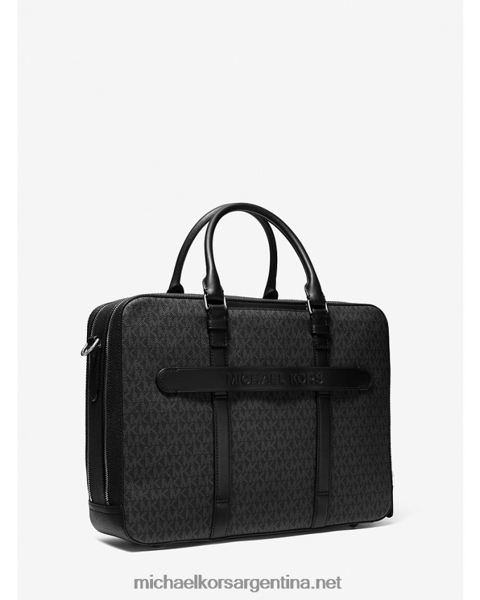 hombres negro maletín con doble fuelle de piel y logo hudson Michael Kors T46HB03191