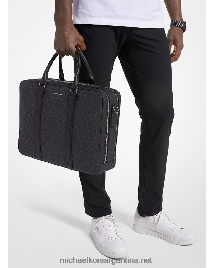 hombres negro maletín con doble fuelle de piel y logo hudson Michael Kors T46HB03191