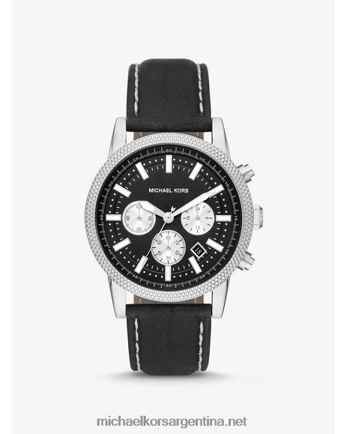 hombres negro reloj huttonand de piel extragrande Michael Kors T46HB03286