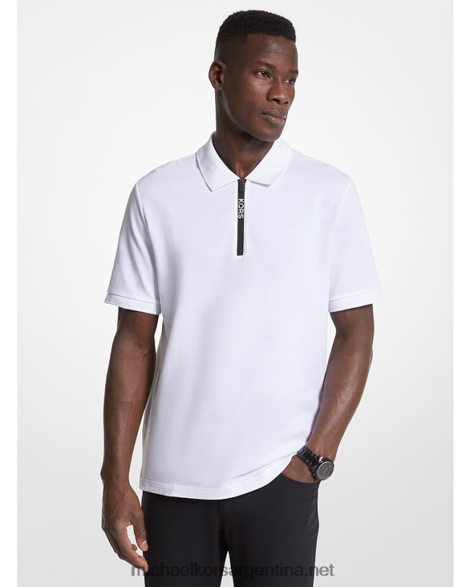 hombres blanco polo de algodón con media cremallera Michael Kors T46HB02873