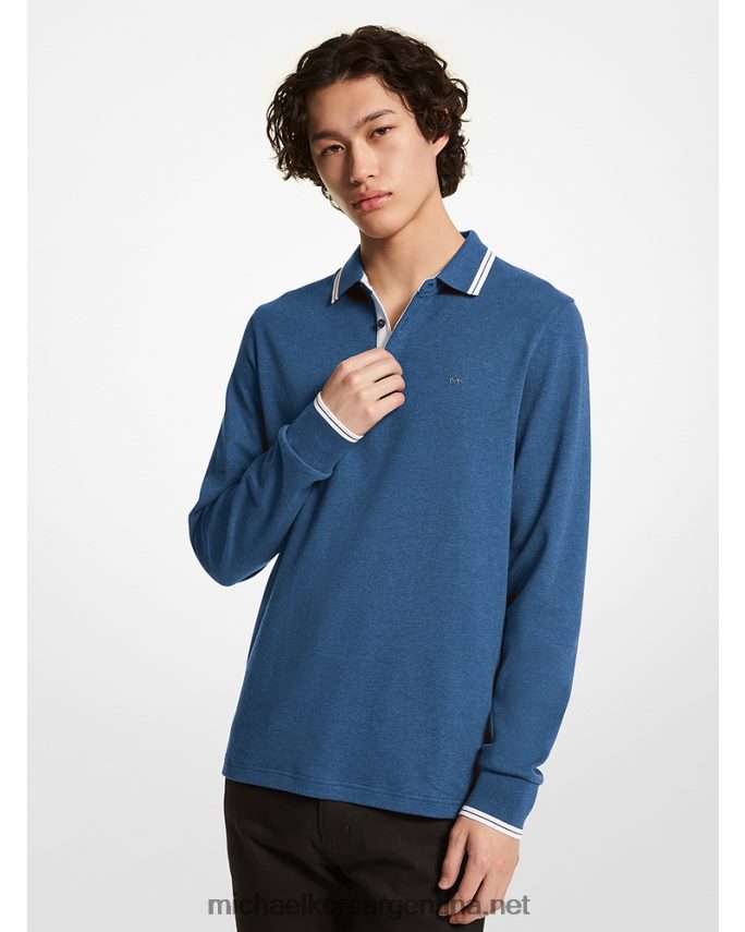 hombres calor riv blu polo de manga larga de algodón greenwich Michael Kors T46HB02895
