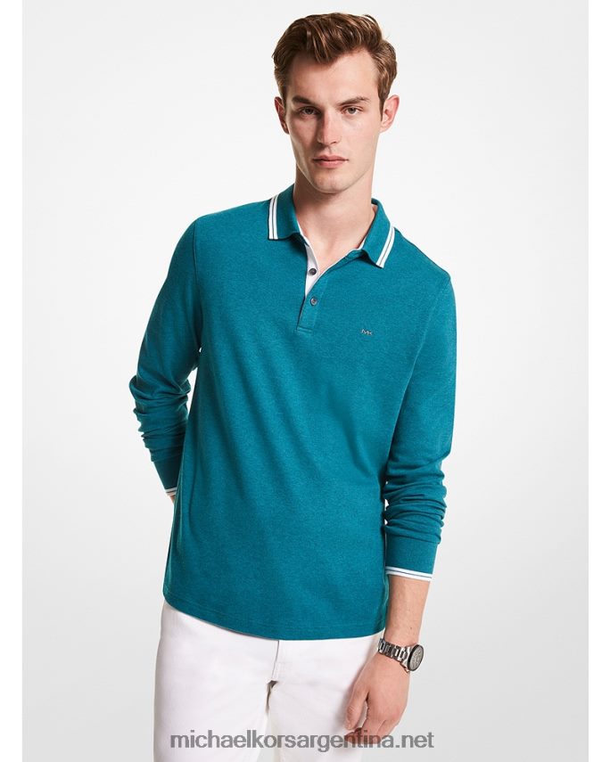 hombres calor verde polo de manga larga de algodón greenwich Michael Kors T46HB02896