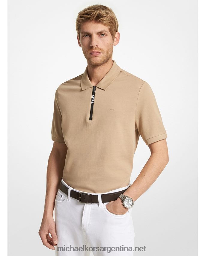 hombres caqui polo de algodón con media cremallera Michael Kors T46HB02870