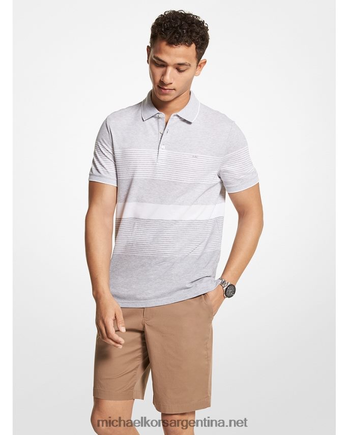 hombres cuero gris polo de piqué de mezcla de algodón a rayas Michael Kors T46HB02910