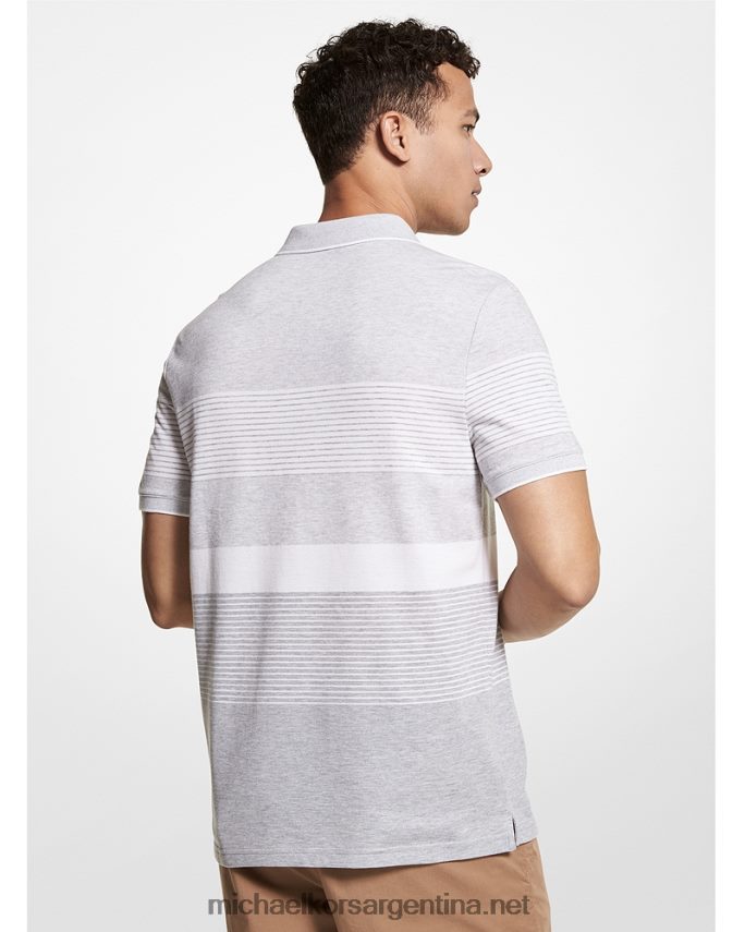 hombres cuero gris polo de piqué de mezcla de algodón a rayas Michael Kors T46HB02910