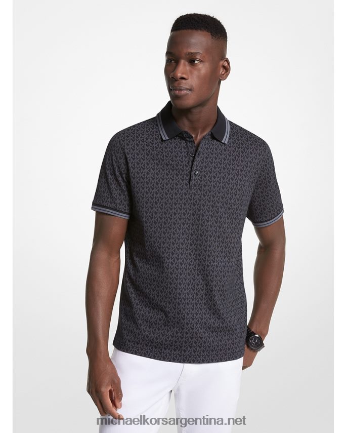 hombres negro polo de jersey de algodón con estampado del logo de greenwich Michael Kors T46HB02869