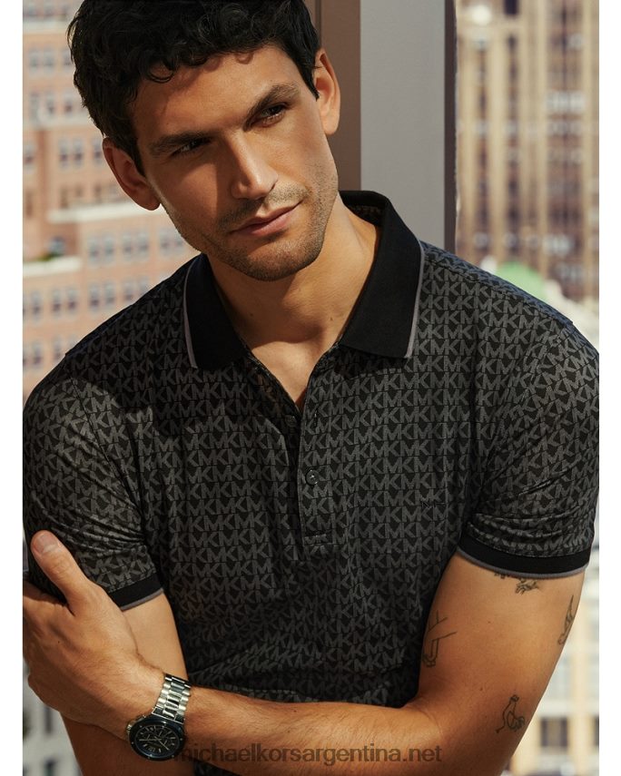 hombres negro polo de jersey de algodón con estampado del logo de greenwich Michael Kors T46HB02869