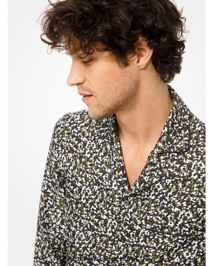 hombres aceituna camisa de pijama de seda militar Michael Kors T46HB03137