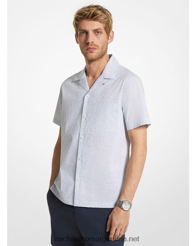 hombres blanco camisa de manga corta de algodón stretch estampada Michael Kors T46HB03122