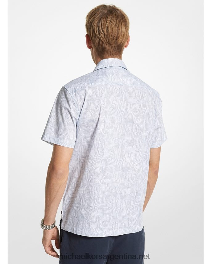 hombres blanco camisa de manga corta de algodón stretch estampada Michael Kors T46HB03122