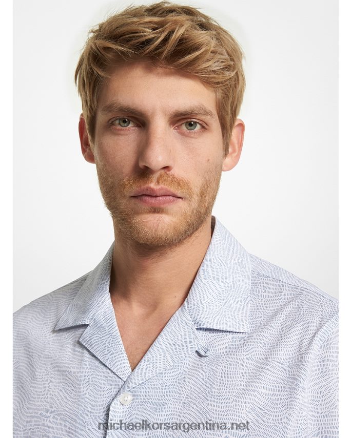 hombres blanco camisa de manga corta de algodón stretch estampada Michael Kors T46HB03122