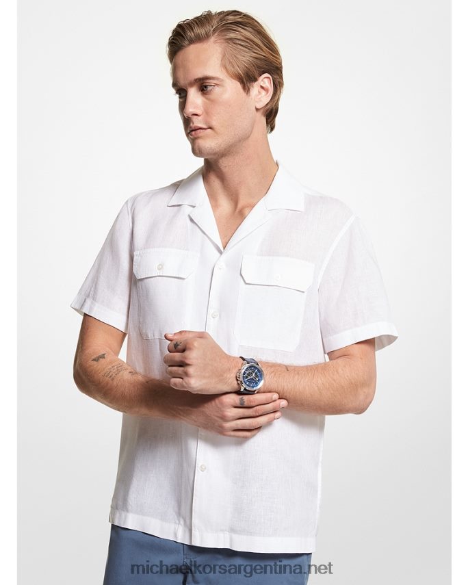 hombres blanco camisa de manga corta de lino Michael Kors T46HB03132