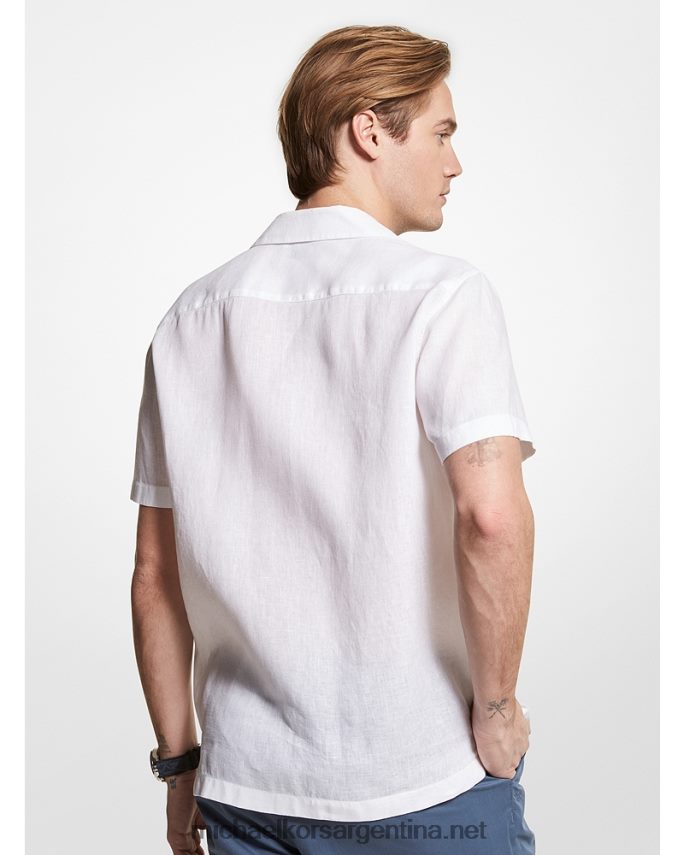 hombres blanco camisa de manga corta de lino Michael Kors T46HB03132