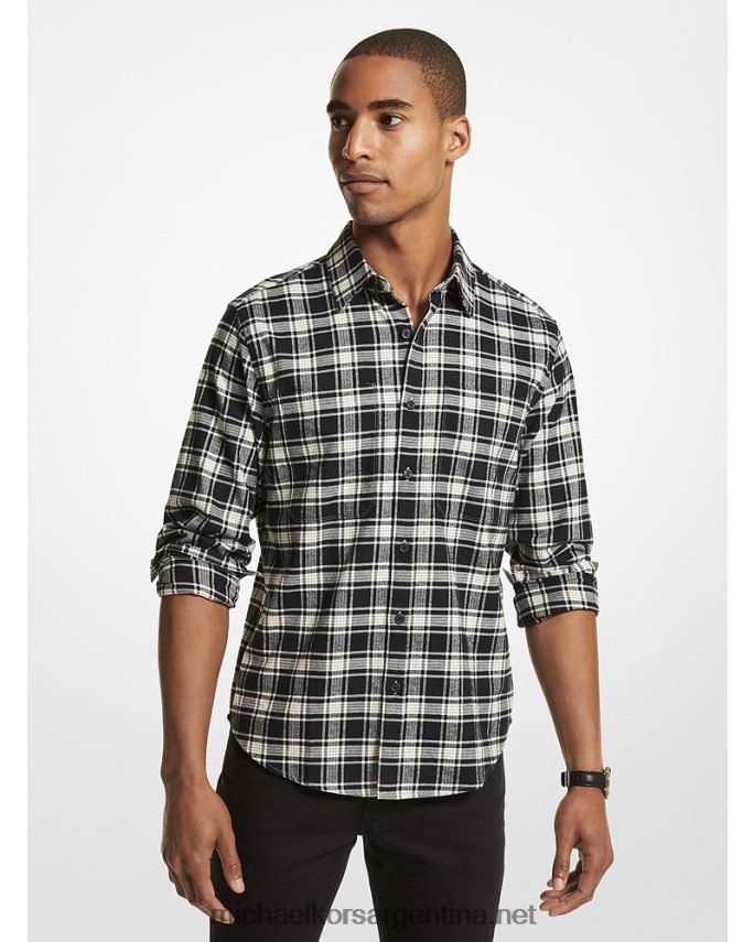 hombres hueso camisa slim fit de franela de algodón a cuadros Michael Kors T46HB03126