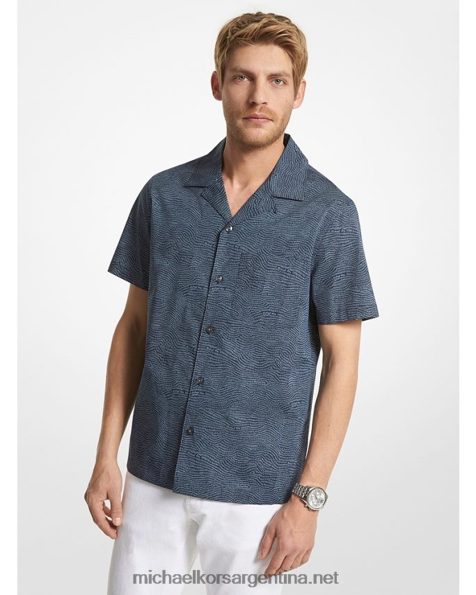 hombres medianoche camisa de manga corta de algodón stretch estampada Michael Kors T46HB03121