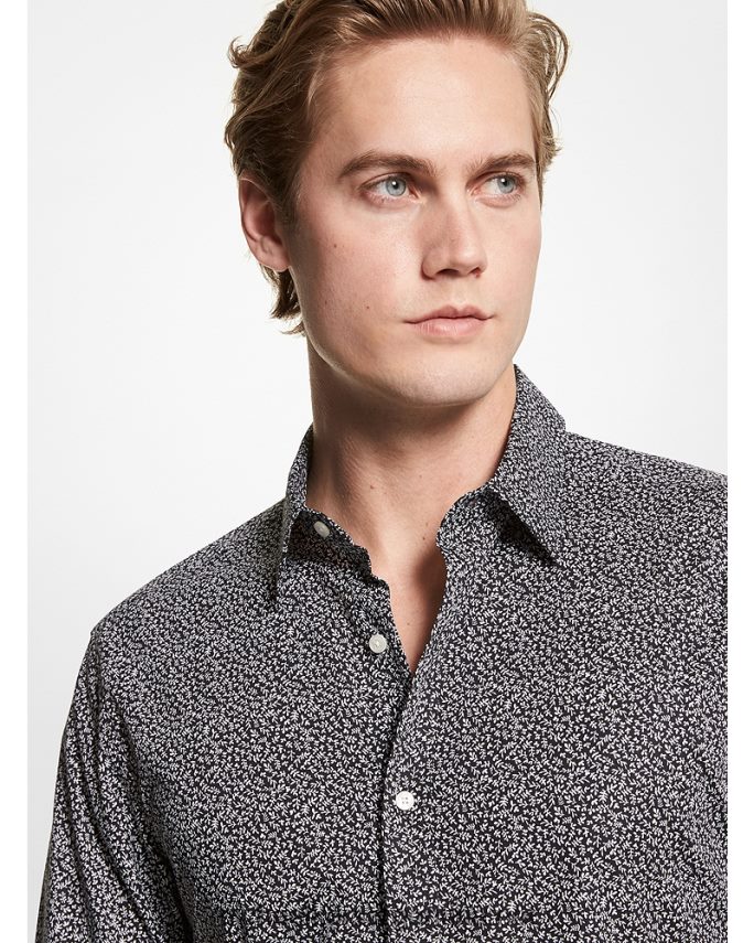 hombres negro camisa slim fit de algodón stretch con estampado botánico Michael Kors T46HB03135
