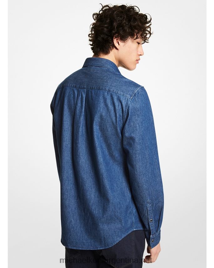 hombres tripulación azul camisa slim de mezclilla elástica Michael Kors T46HB03136