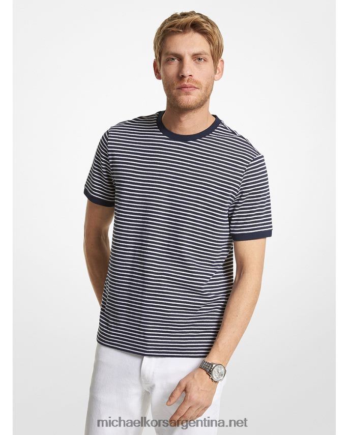 hombres medianoche camiseta a rayas de mezcla de algodón y seda Michael Kors T46HB02953