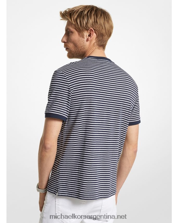 hombres medianoche camiseta a rayas de mezcla de algodón y seda Michael Kors T46HB02953