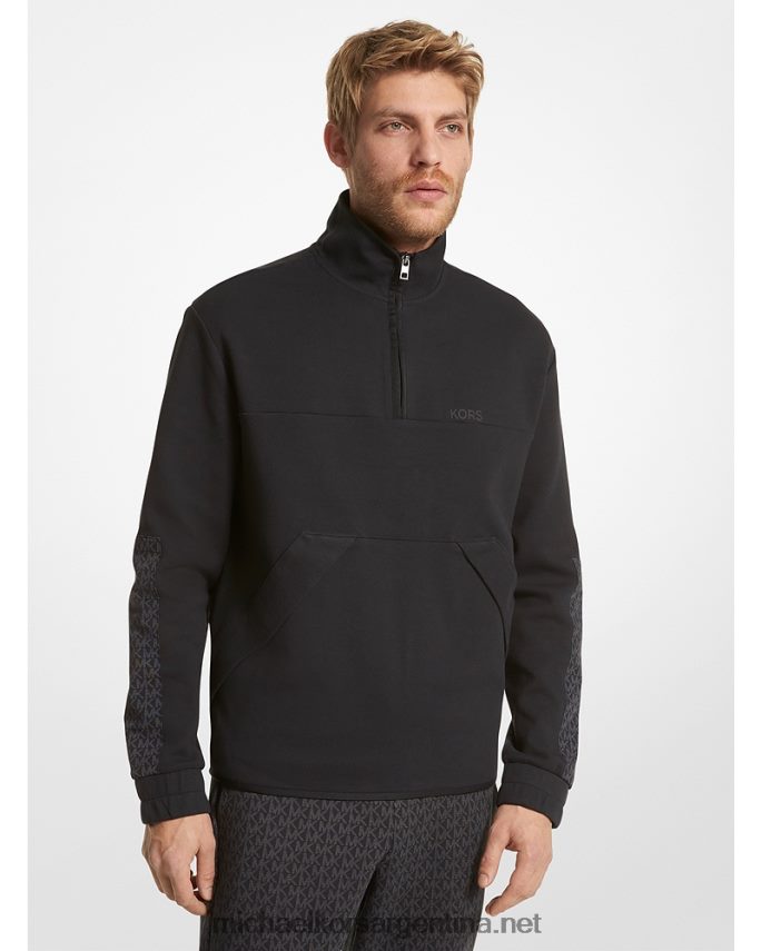 hombres negro sudadera con media cremallera y ribete de algodón Michael Kors T46HB02995