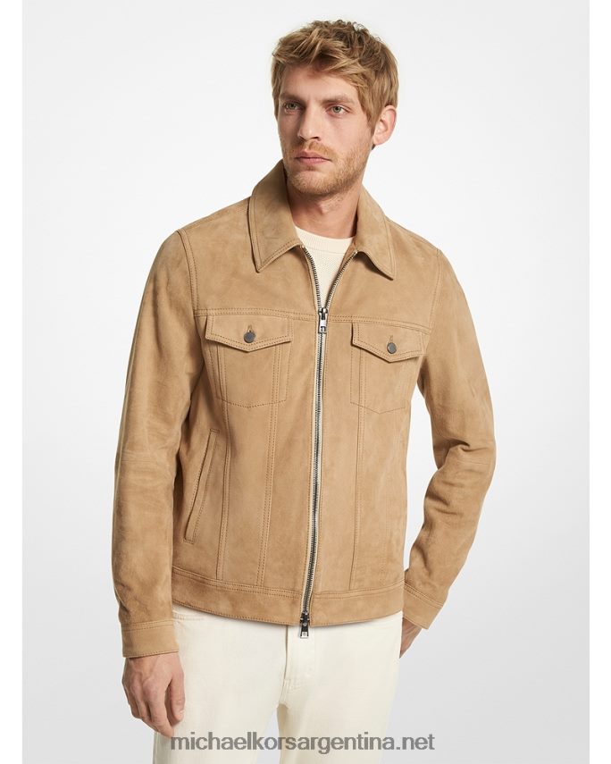 hombres caqui chaqueta trucker de ante con cremallera Michael Kors T46HB02778