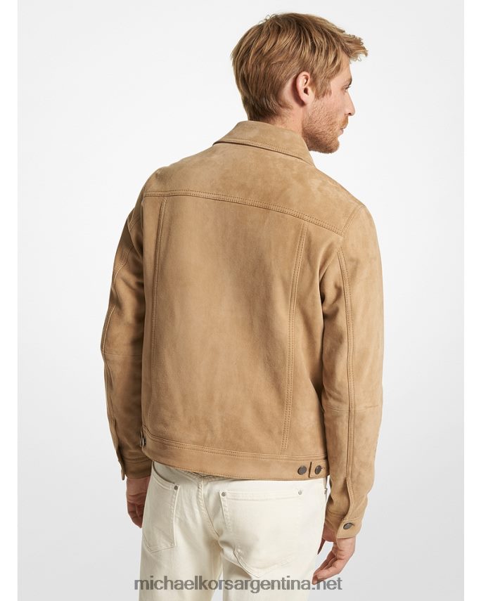 hombres caqui chaqueta trucker de ante con cremallera Michael Kors T46HB02778