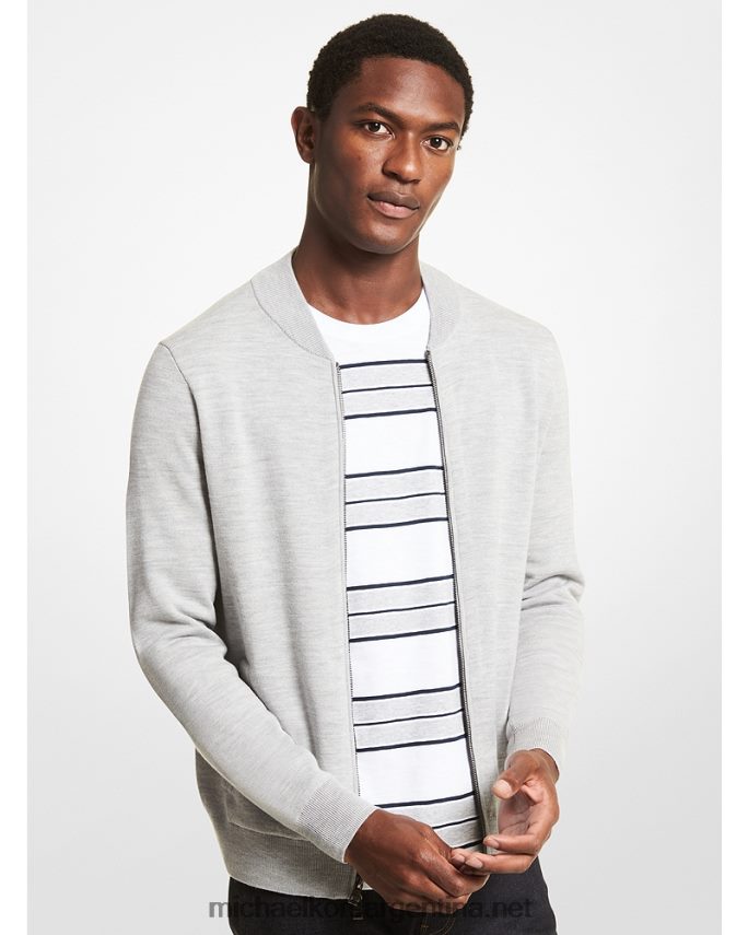 hombres cuero gris chamarra de béisbol de lana merina Michael Kors T46HB02858