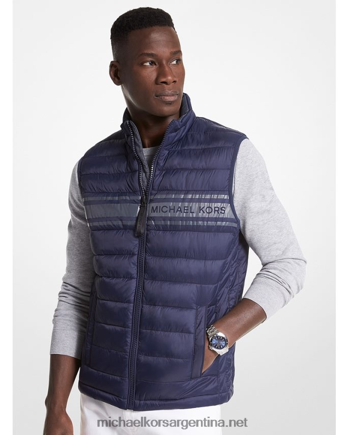 hombres medianoche chaleco acolchado de nailon acolchado con cinta del logo Michael Kors T46HB02795
