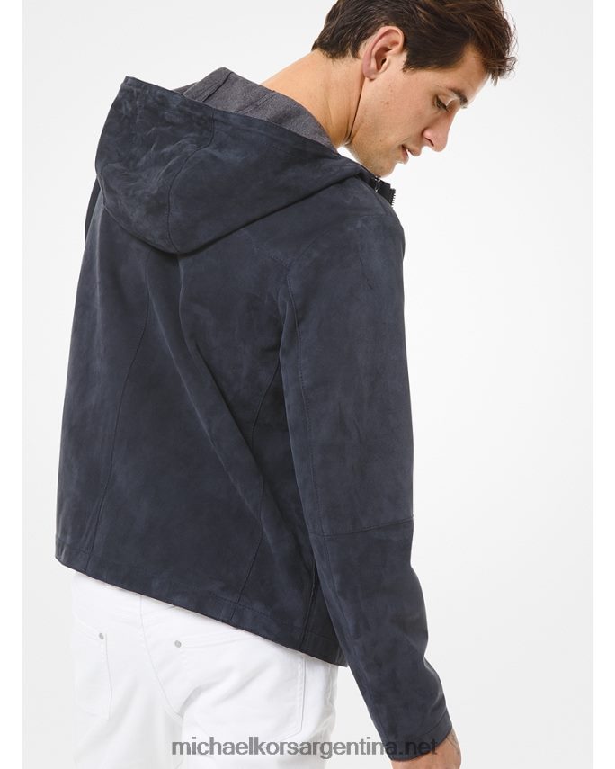 hombres medianoche chamarra con capucha de ante combinado Michael Kors T46HB02785