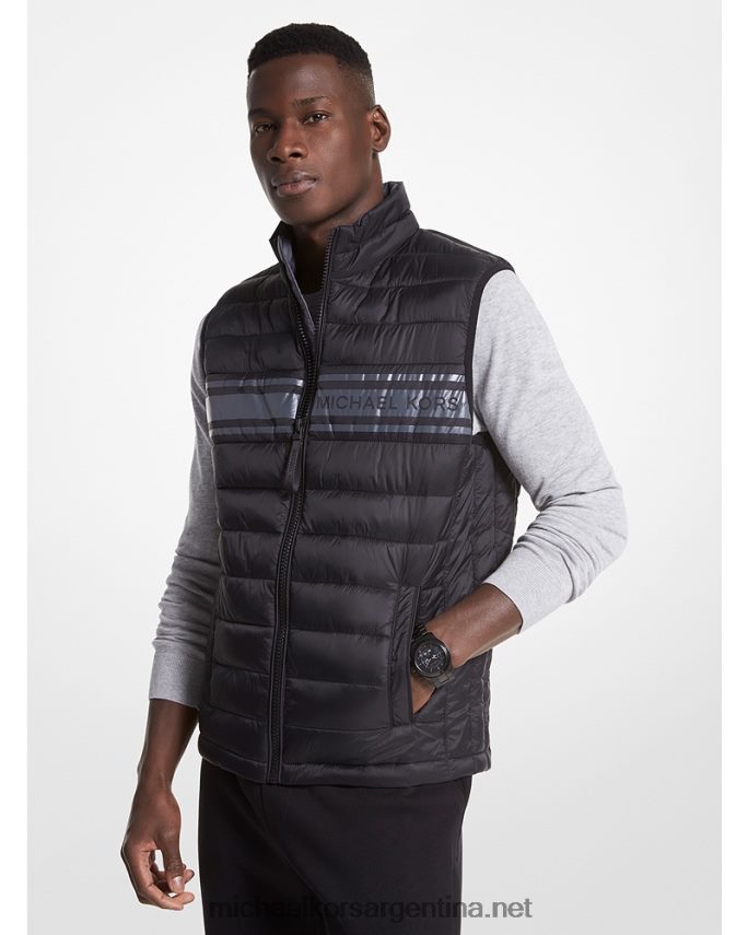 hombres negro chaleco acolchado de nailon acolchado con cinta del logo Michael Kors T46HB02797