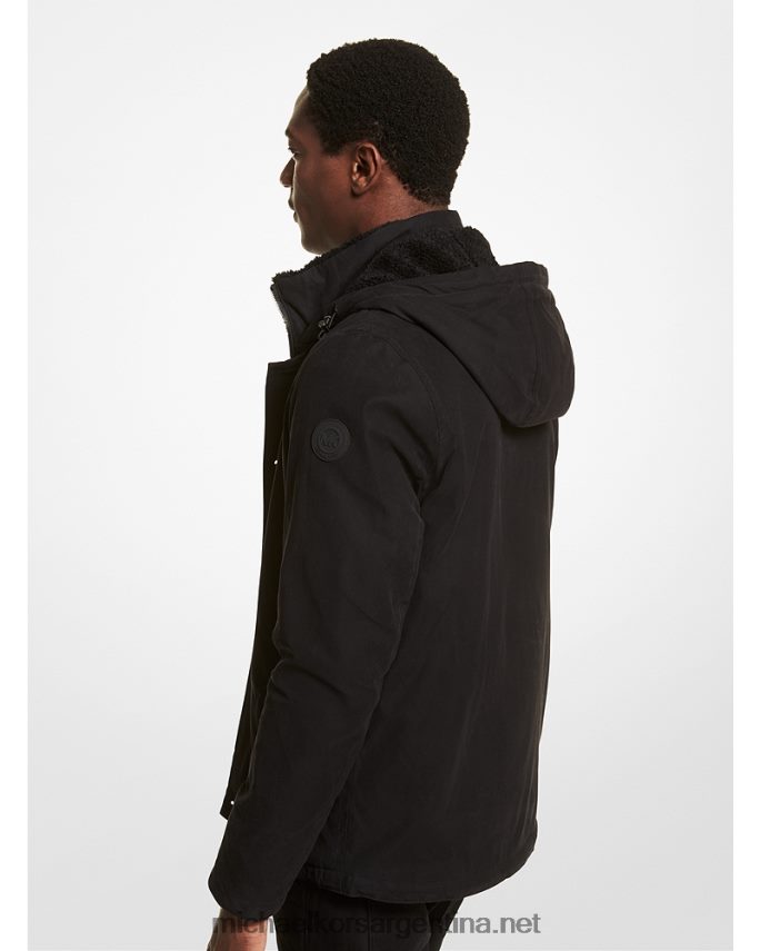 hombres negro parka de mezcla de algodón con ribete de sherpa artificial Michael Kors T46HB02848