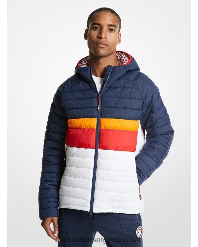 hombres vestido azul mk and ellesse breckenridge chaqueta acolchada de nylon color block Michael Kors T46HB02796