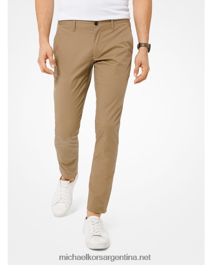 hombres caqui pantalones chinos skinny fit de algodón elástico Michael Kors T46HB03119