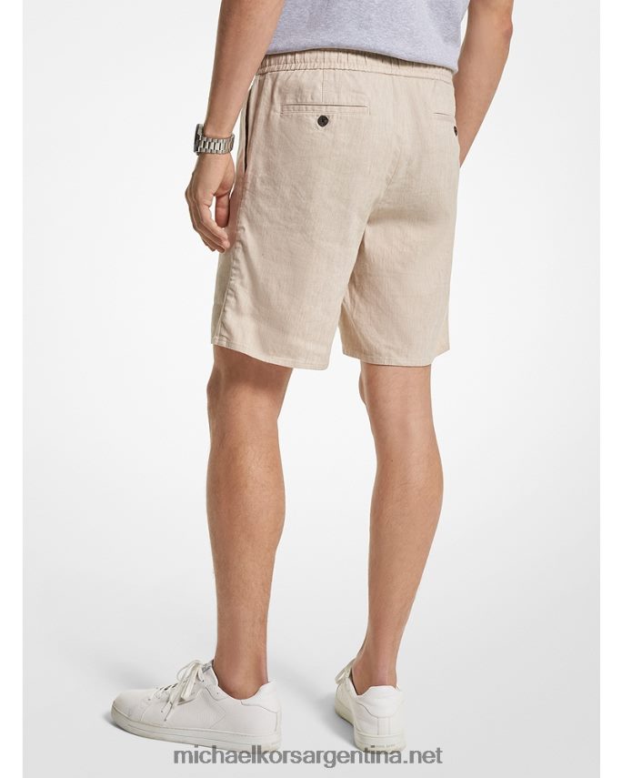 hombres caqui shorts de mezcla de lino y algodón con pinzas Michael Kors T46HB03102