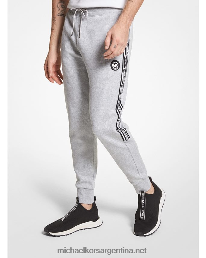 hombres cuero gris joggers de mezcla de algodón con cinta del logo Michael Kors T46HB03082
