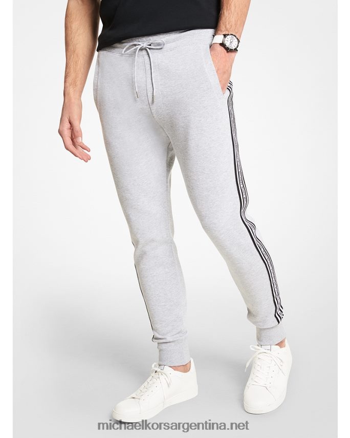 hombres cuero gris joggers de mezcla de algodón con cinta del logo Michael Kors T46HB03088