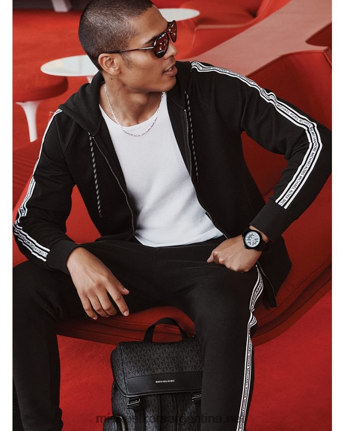 hombres negro joggers de mezcla de algodón con cinta del logo Michael Kors T46HB03089