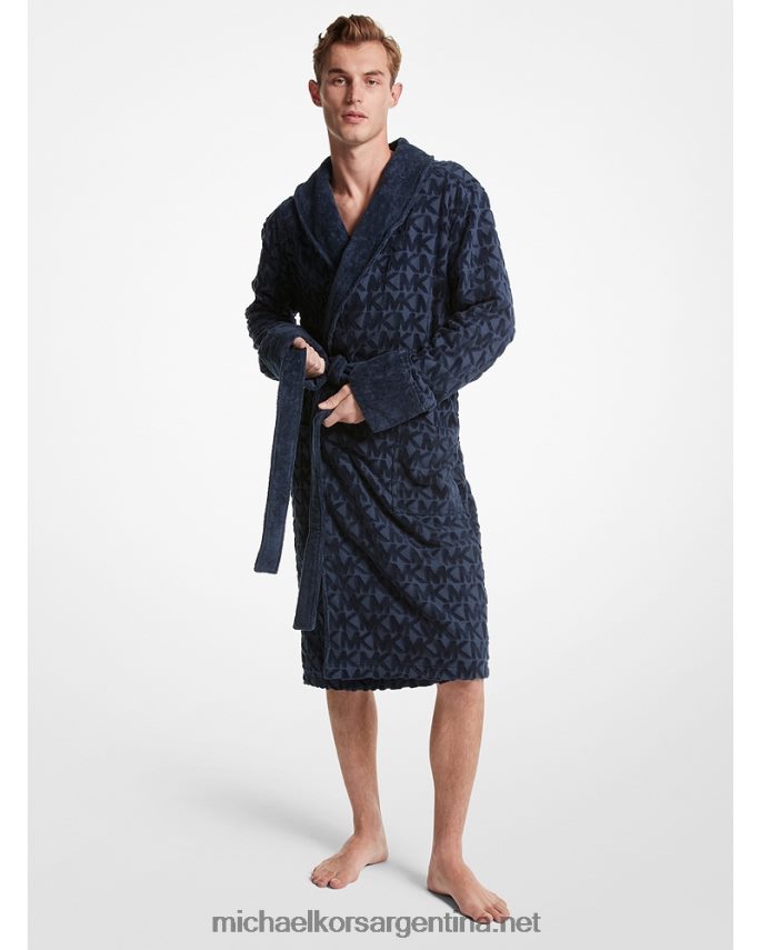 hombres almirante azul bata de rizo de algodón con logo Michael Kors T46HB03179