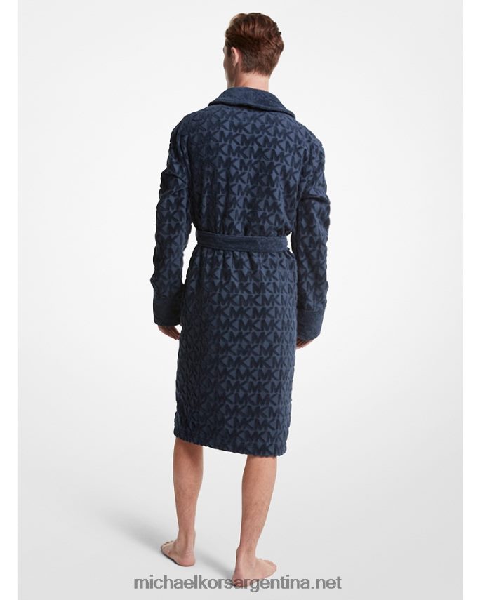 hombres almirante azul bata de rizo de algodón con logo Michael Kors T46HB03179