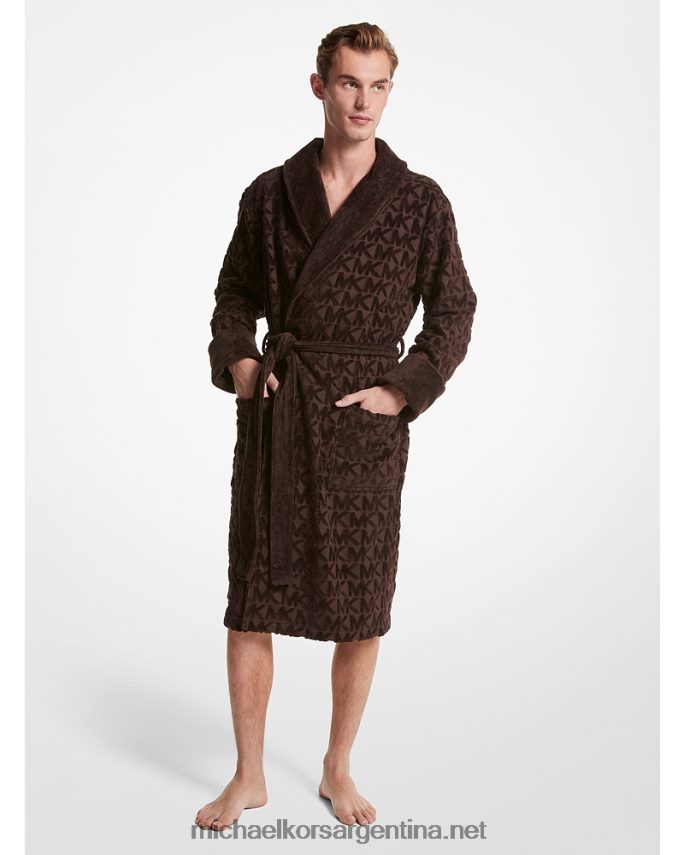 hombres chocolate bata de rizo de algodón con logo Michael Kors T46HB03180