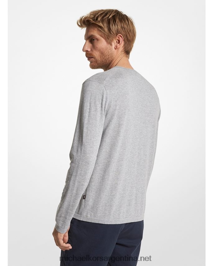 hombres cuero gris jersey de punto de algodón con cuello de pico Michael Kors T46HB03039