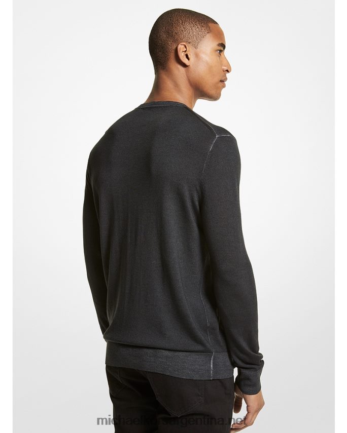 hombres negro lavado jersey de lana merina lavada Michael Kors T46HB03055