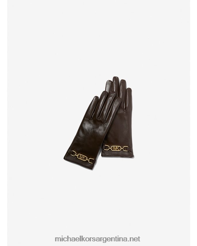 mujer chocolate guantes de cuero con logo Michael Kors T46HB02743